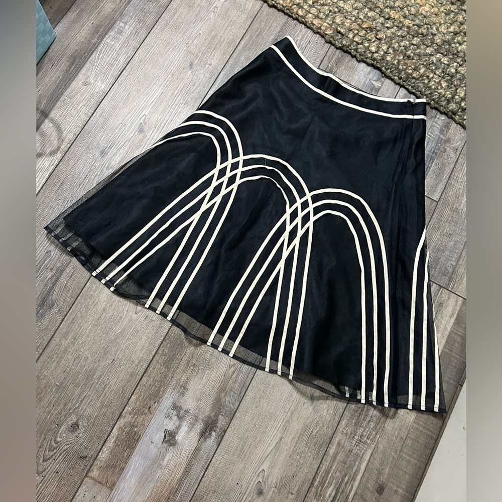 Ann Taylor LOFT Petites Black Cream Art Deco Tulle Layer Career Skirt Size‎ 4p